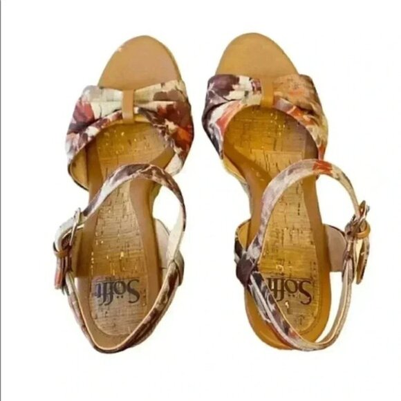 Softt Peggie Platform Wedge Espadrilles Sandals Jute Tan Brown Floral Size 9.5 - Picture 6 of 15